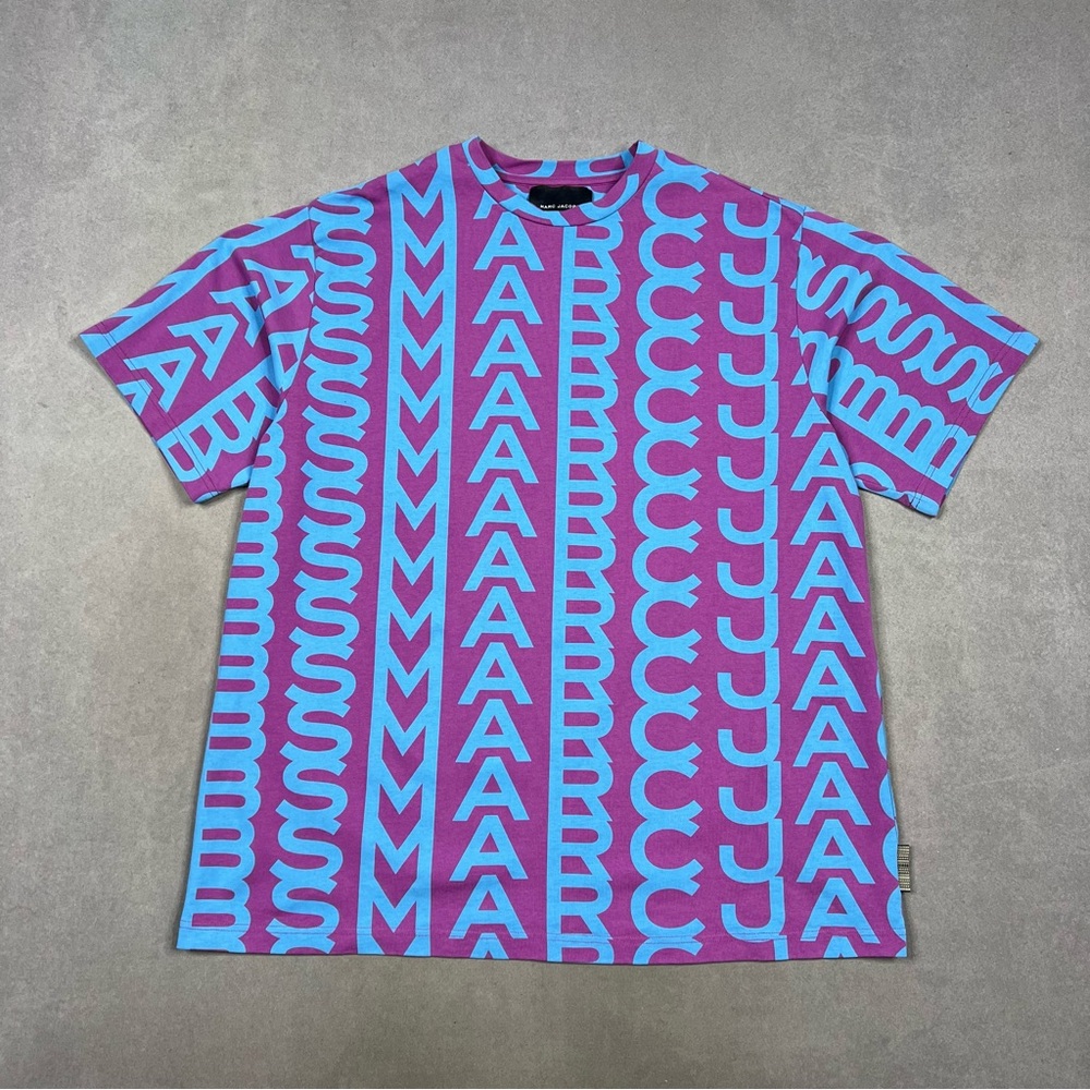 Marc Jacobs Blue and Purple Geometric Short Sleeve Tee